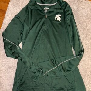 Pro Edge Dark Green Quarter-Zip Pullover with White Spartan Logo